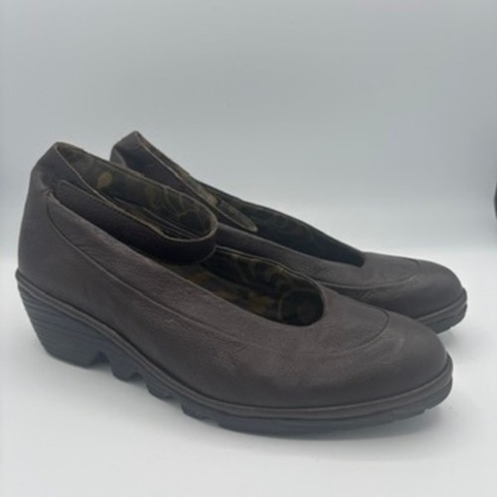 Fly London Vily Wedge‎ Pumps Women Sz 39 Brown Leather Mary Jane Comfort Shoes